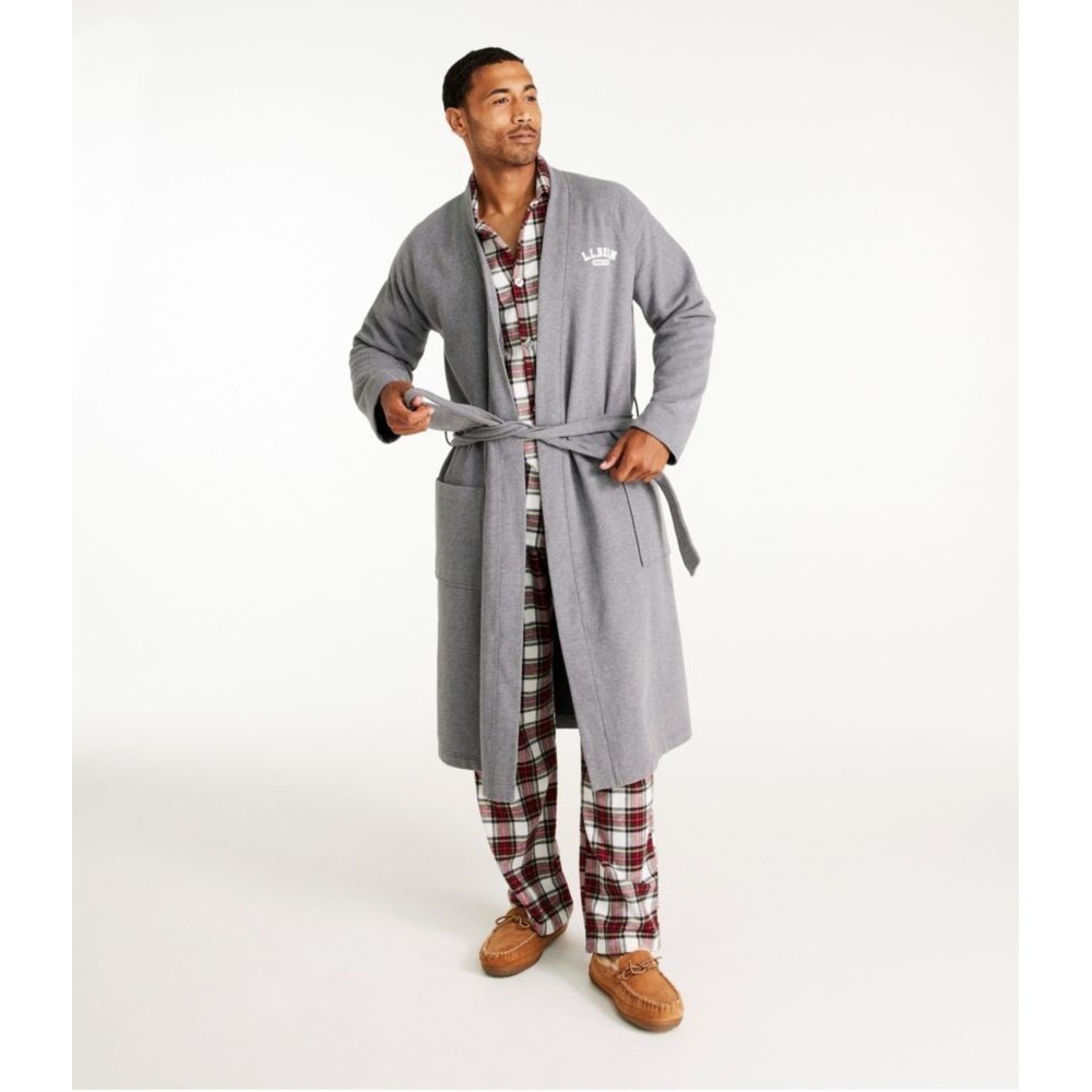 LL Bean 1912 Robe Mens M Gray Midweight Belt Lounge Comfy Cozy Pockets Unlined